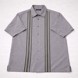 Axist Shirt Mens Large Gray Stripe Button Up Short Sleeve Casual